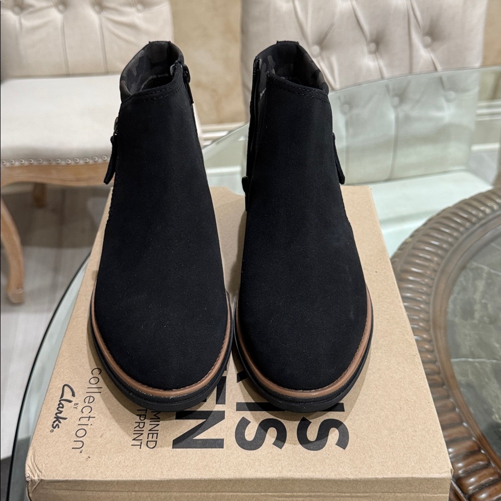 Clarks Elegant Black Suede Boots